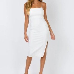 Princess Polly White Kiana Keyhole Knit Midi Dress